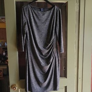 Chaps Heathered Gray Ruched Midi Dress